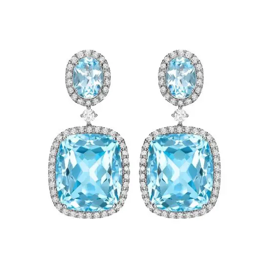 The Duchess of Cambridge wore Kiki Blue Topaz and Diamond Drop Earrings in JUly 2017