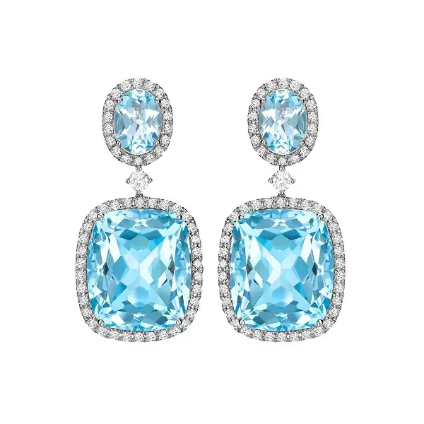 The Duchess of Cambridge wore Kiki Blue Topaz and Diamond Drop Earrings in JUly 2017