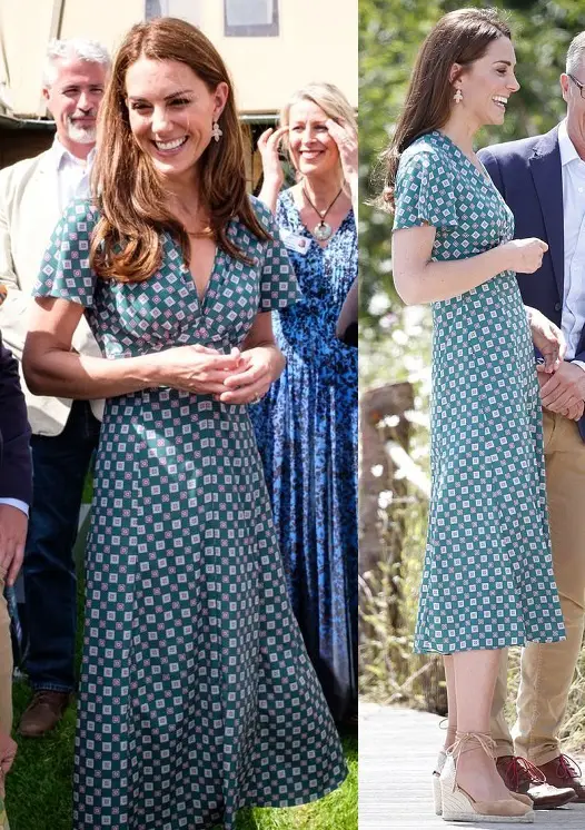 Duchess of Cambridge wore Sandro Dress to visit the new home of her Back to Nature Garden at the RHS Hampton Court