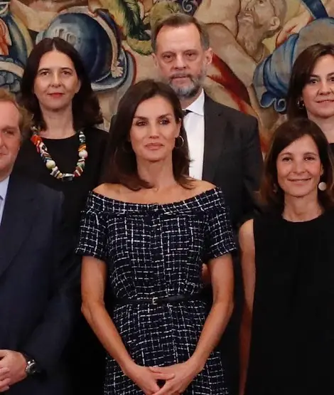 Queen Letizia of Spain wore Zara Tweed Dress with Gem Buttons for an audience at Palace 7