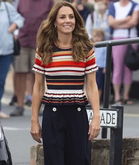 Duchess of Cambridge in Sandro knitted top and LK Bennett trouser for kings cup sailing regatta