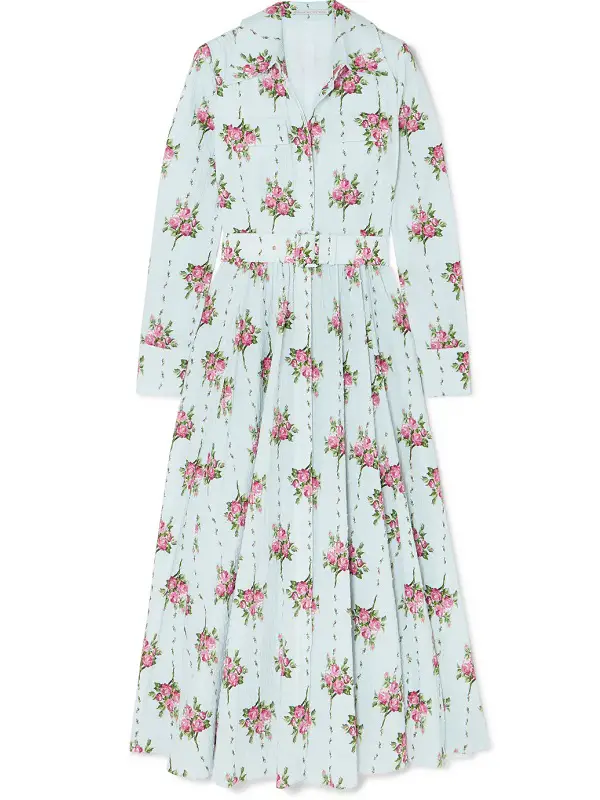 Emilia Wickstead Aurora belted floral print Swiss dot cotton blend seersucker dress