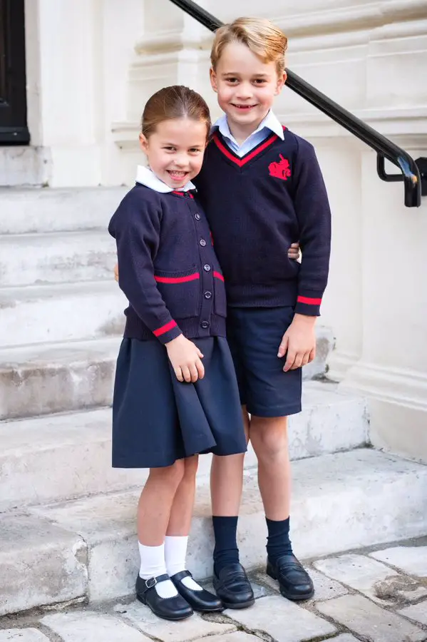 Prince George with Princess Charlotte on charlotte's first day of school official portrait