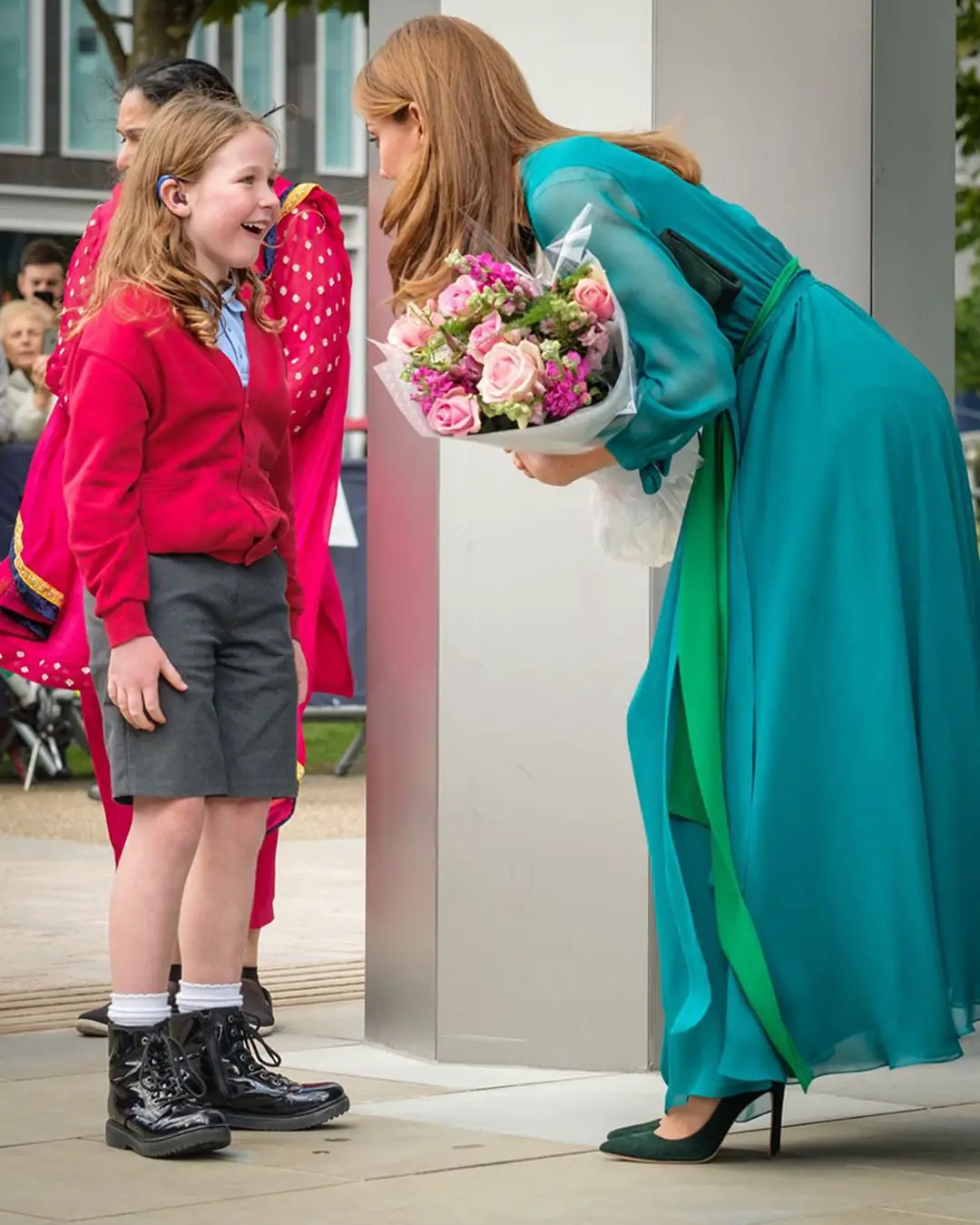 The Duchess of Cambridge wore gorgeous floor-length green Amanda silk-georgette maxi dress from ARoss Girl x Soler for Aga Khan Center Visit