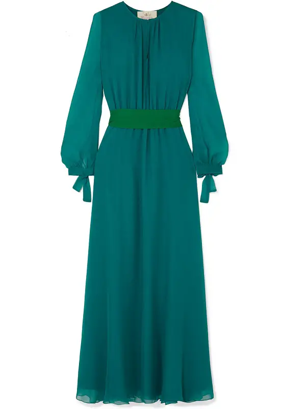 Duchess of Cambrige wore ARoss Girl X Soler Amanda silk-georgette maxi dress to Aga Khan Center ahead of Pakista visit
