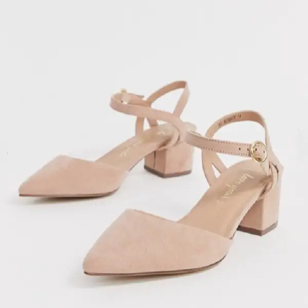 Asos New Look Wide Fit faux suede low block heeled shoes in tan