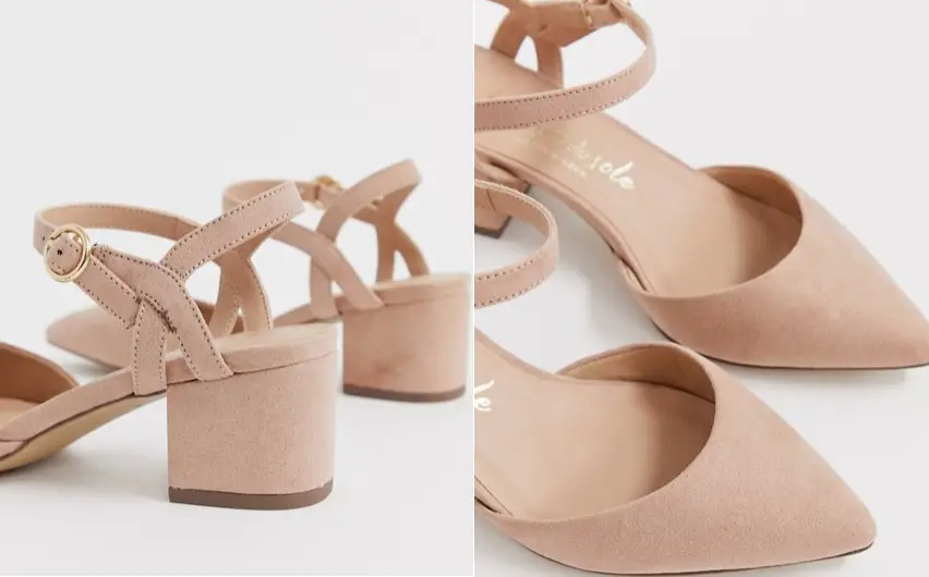 Asos New Look Wide Fit faux suede low block heeled shoes in tan