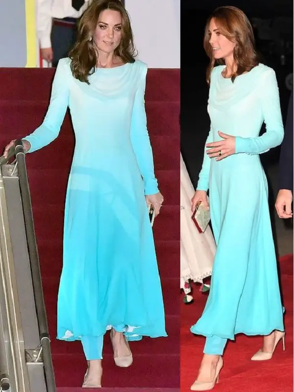 Duchess of Cambridge wore Catherine Walker Tunic and Trouser in Pakistan