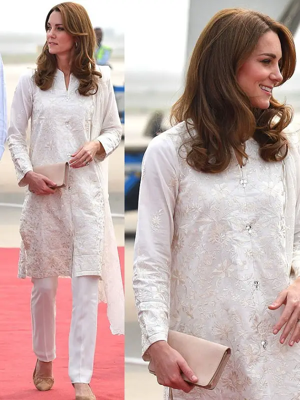 Duchess of Cambridge wore Gul Ahmed Shalwar Kameez and Maheen Khan Shawl in Lahore Pakistan