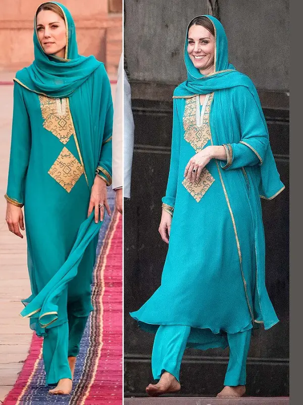 Maheen Khan turquoise and gold Shalwar Kameez