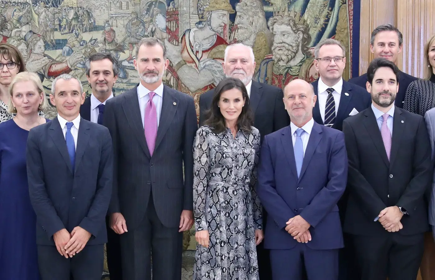 Queen Letizia in Massimo Dutti Leopard Print Midi Dress from Palace Audience