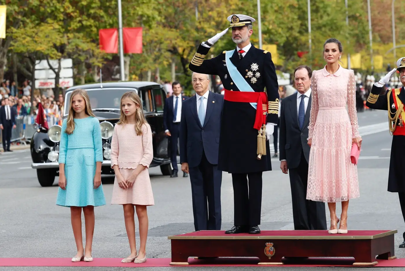Queen Letizia in pink Felipe Varela dress for National Day Celebrations 7