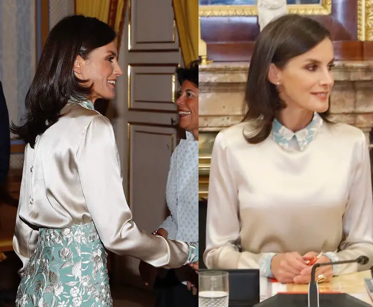Queen Letizia wore Duyos Ivory Blouse with Manila Shawl Detailing