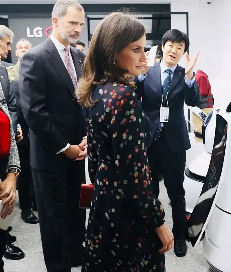 Queen Letizia wore Massimo Dutti Confetti Print Shirt Dress in South Korea 11