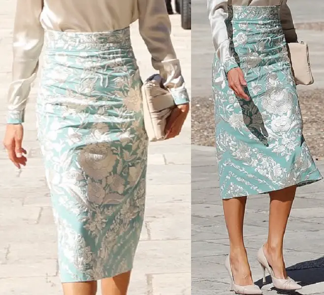 Queen Letizia wore an elegant Mint Green Duyos Manila Shawl Skirt