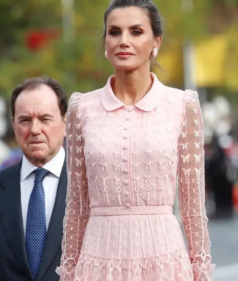 Queen Letizia wore pink Felipe Varela dress