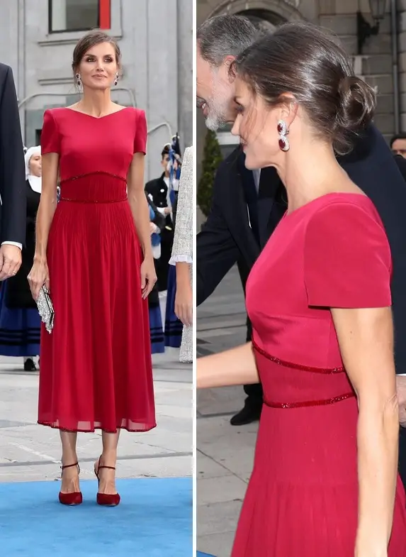 Queen Letizia wore red Felipe Varela Dress to Princess of Asturias Awards 2019
