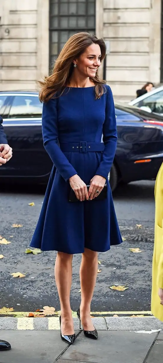 The Duchess of Cambridge blue Emilia Wickstead Kate Dress at the launch of the National Emergencies Trust in London