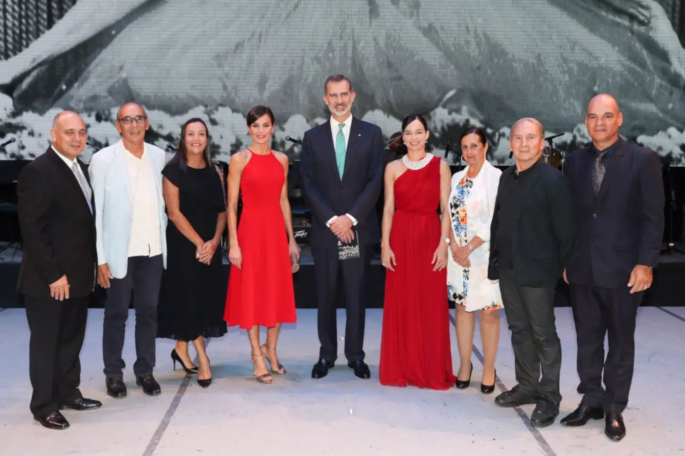 Queen Letizia of Spain in red halter neck dress in Cuba