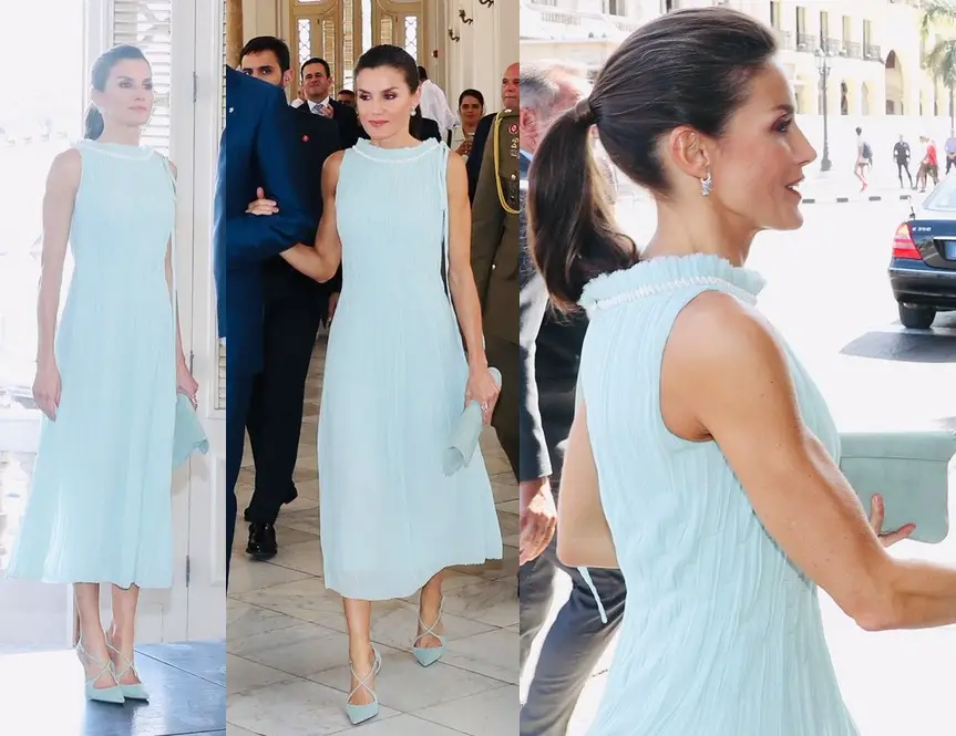 Queen Letizia wore Nina Ricci Mint Green Dress in Cuba