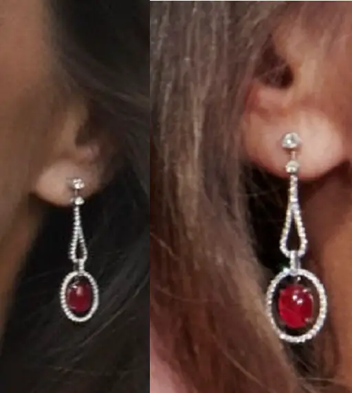 Queen Letizia wore Queen Sofia’ Aldao white gold, diamond and ruby earrings