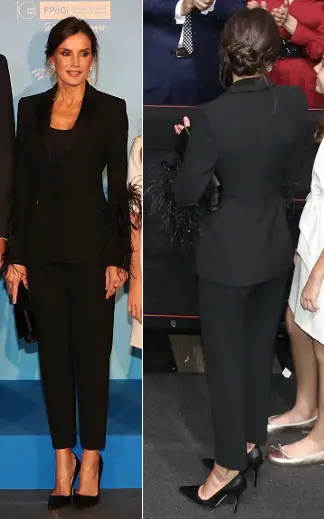 Queen Letizia wore black Pertegaz suit to Princess of Girona Foundation Awards