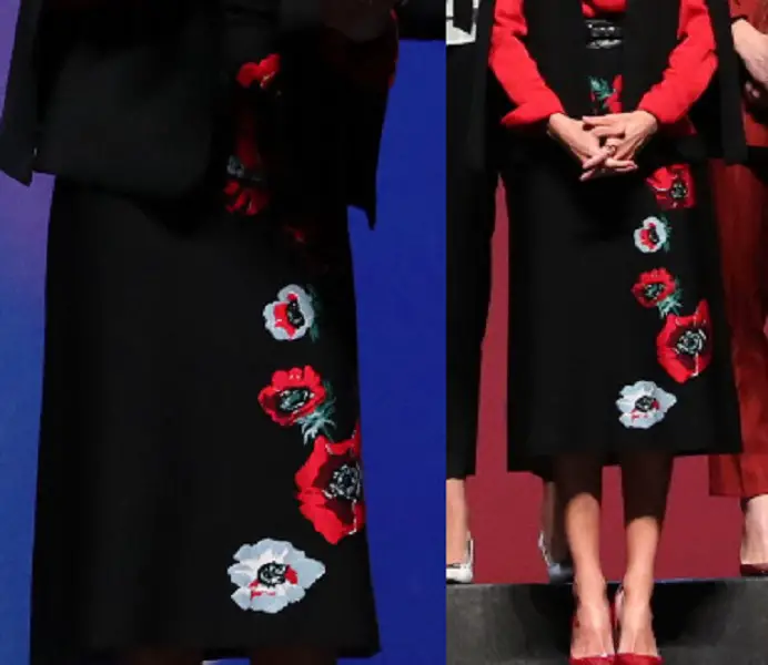 Queen Letizia wore black floral print skirt