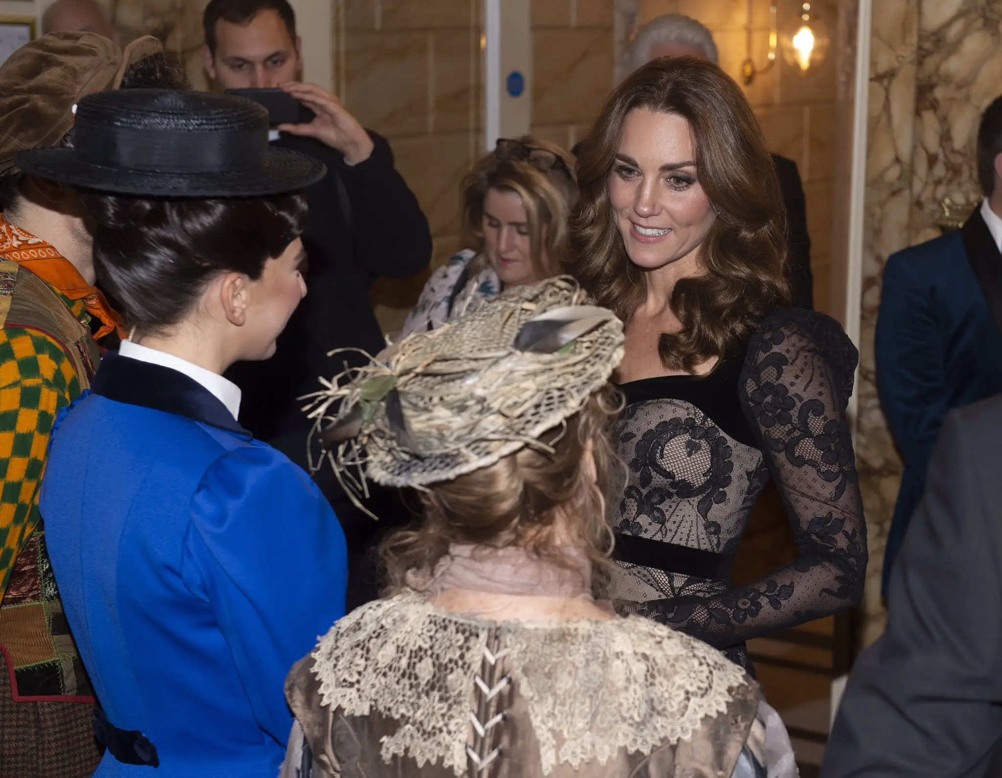 The Duchess of Cambridge in black lace Alexander McQueen at the Royal Variety