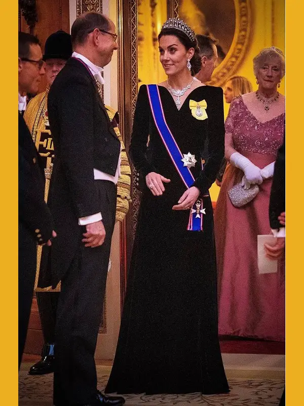 The Duchess of Cambridge chose Alexander McQueen Navy Velvet Gown for the 2019 Diplomatic Reception
