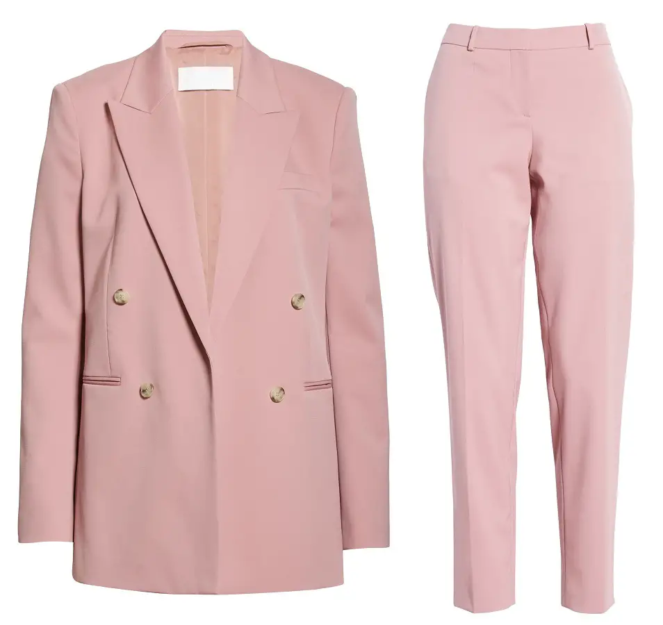 Queen Letizia wore soft petal pink Boss Jericoa Stretch Wool Double Breasted Blazer