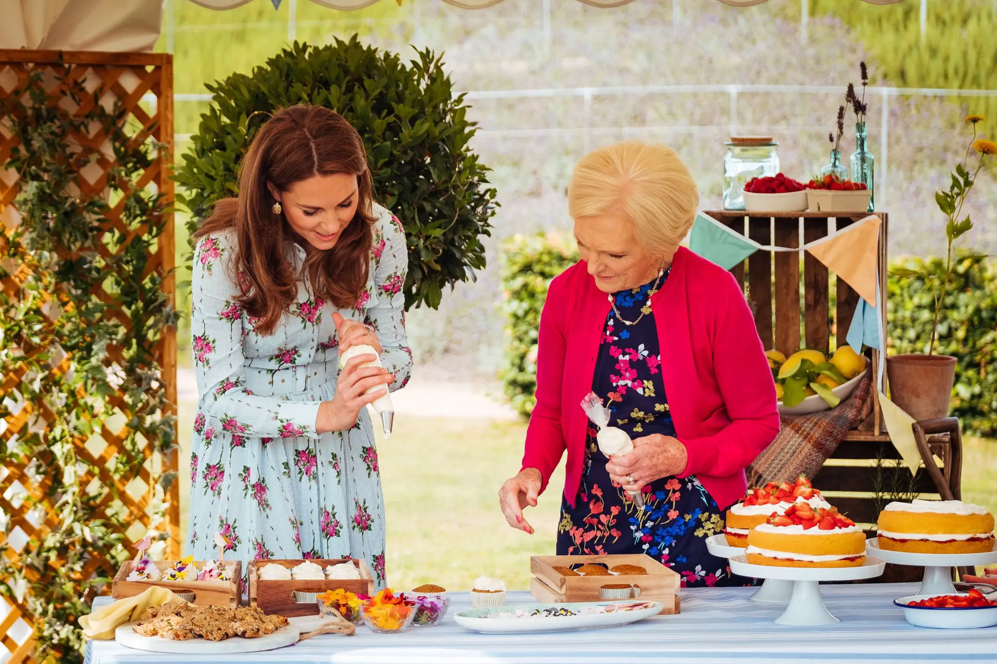 The Duchess of Cambridge and Mary Berry at the Back to Nature Garden