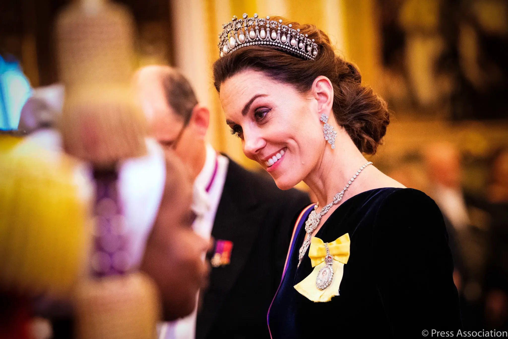 Duchess of Cambridge wore navy velvet Alexander McQueen gown at the annual Diplomatic reception