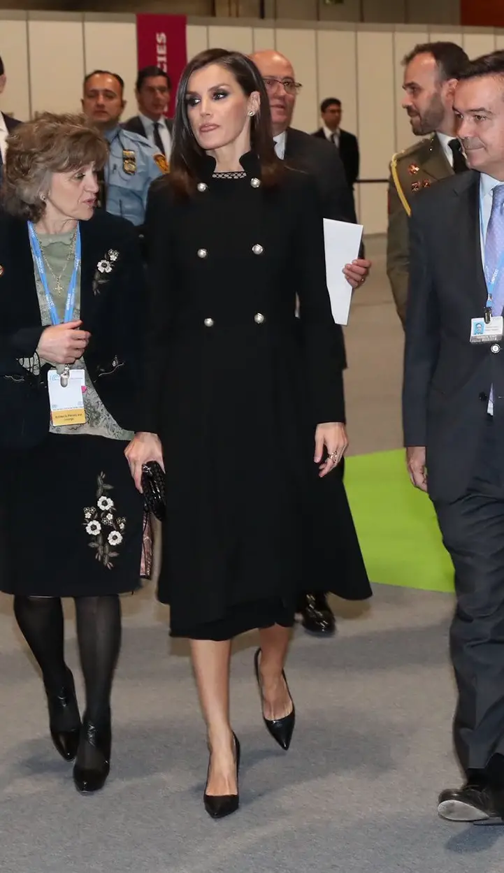 Queen Letizia of Spain cut an Elegant Figure in Black coat Dress at UN Health and Climate Change event