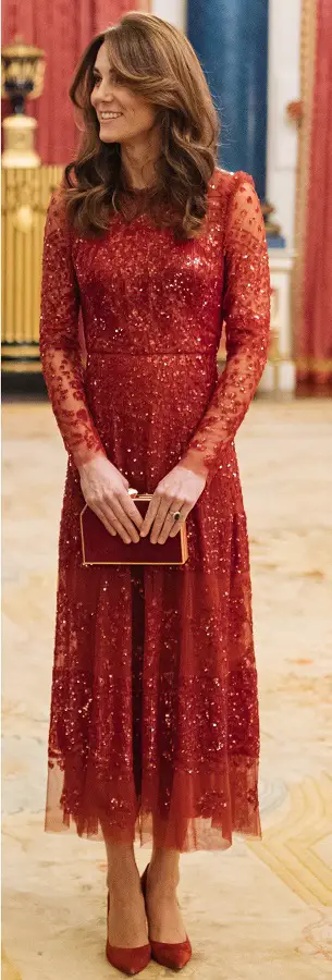 Duchess of Cambridge wore Needle and Thread red dress with Gianvito Rossi Pumps at UK Africa Reception