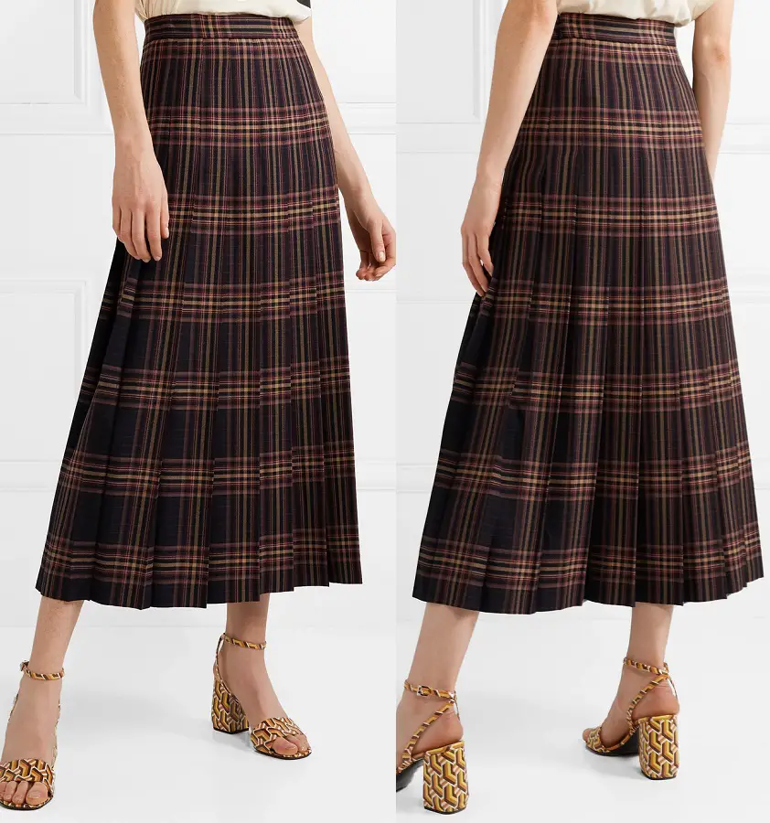 Duchess of Cambridge wore Gucci Pleated checked wool-twill midi skirt in January 2020