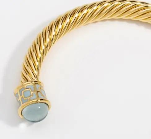Duchess of Cambridge wore Halcyon Days Gold Plated Maya Torque Bracelet in Aquamarine