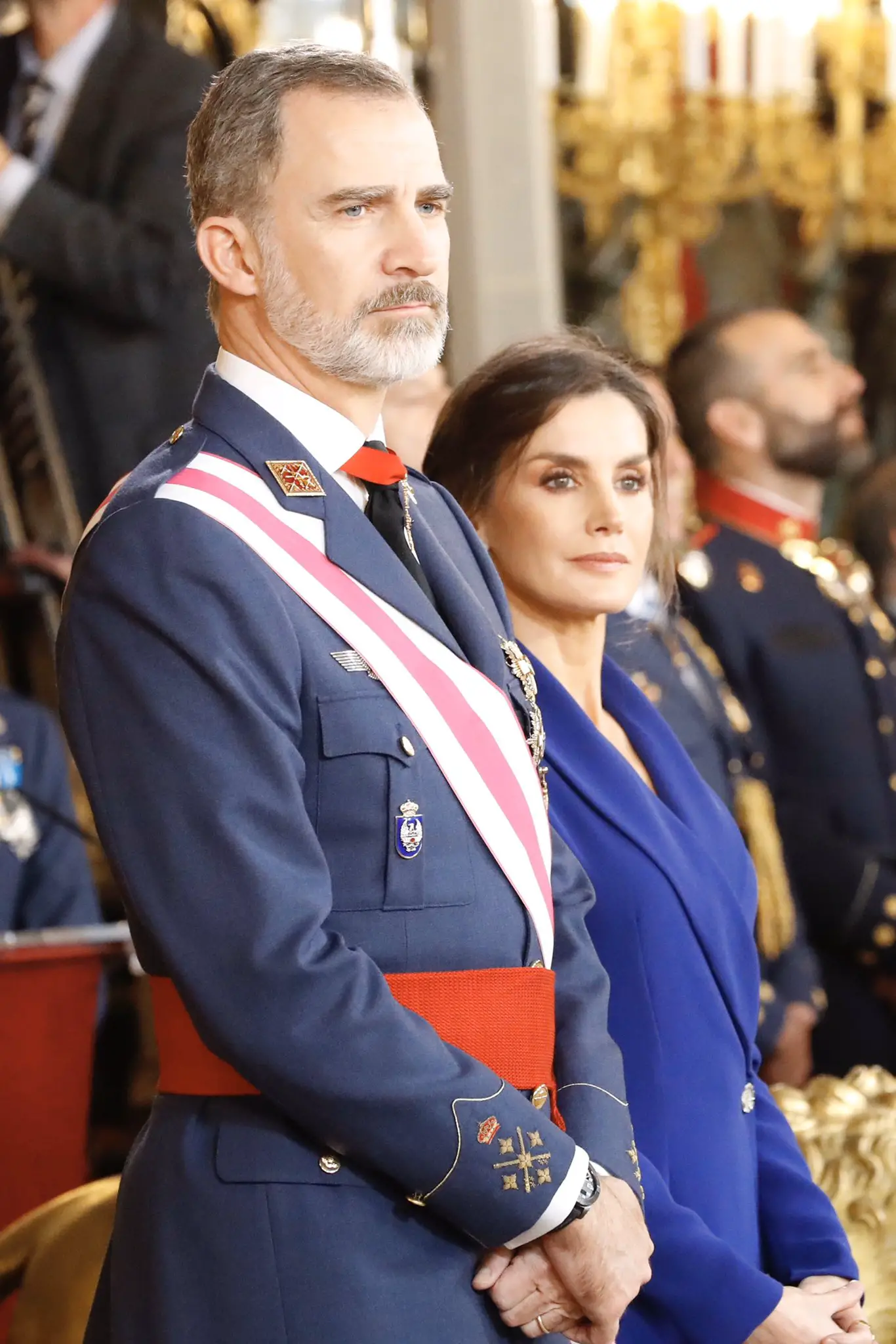 King Felipe and Queen Letizia at the Royal Palace in Madrid at the annual Military Service Reception