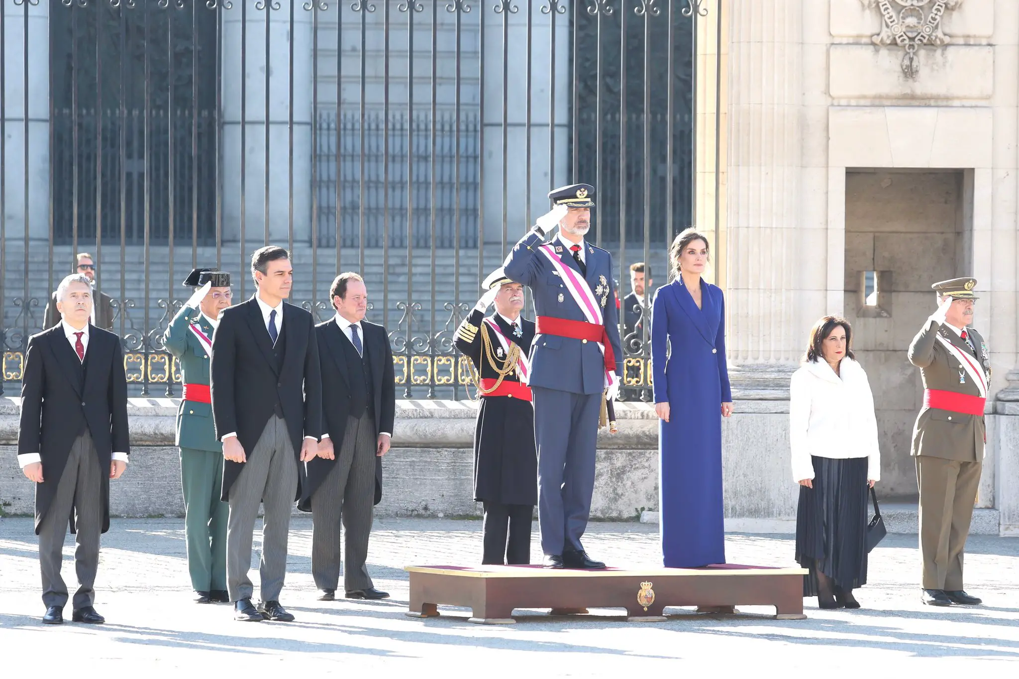 King Felipe and Queen Letizia taking the salute at the Military Easter service 2020