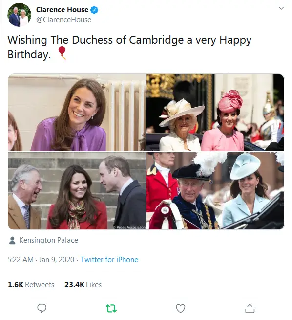 Palace wished Duchess of Cambridge Happy Birthday