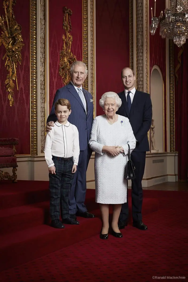 The Queen with her heirs Prince Charles, Prince William and Prince George