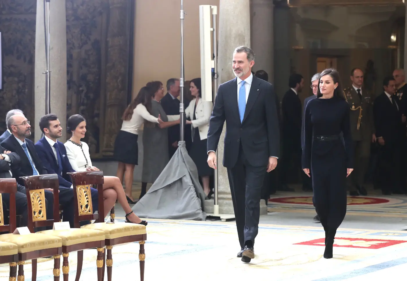 King Felipe and Queen Letizia arriving at the National Research Award