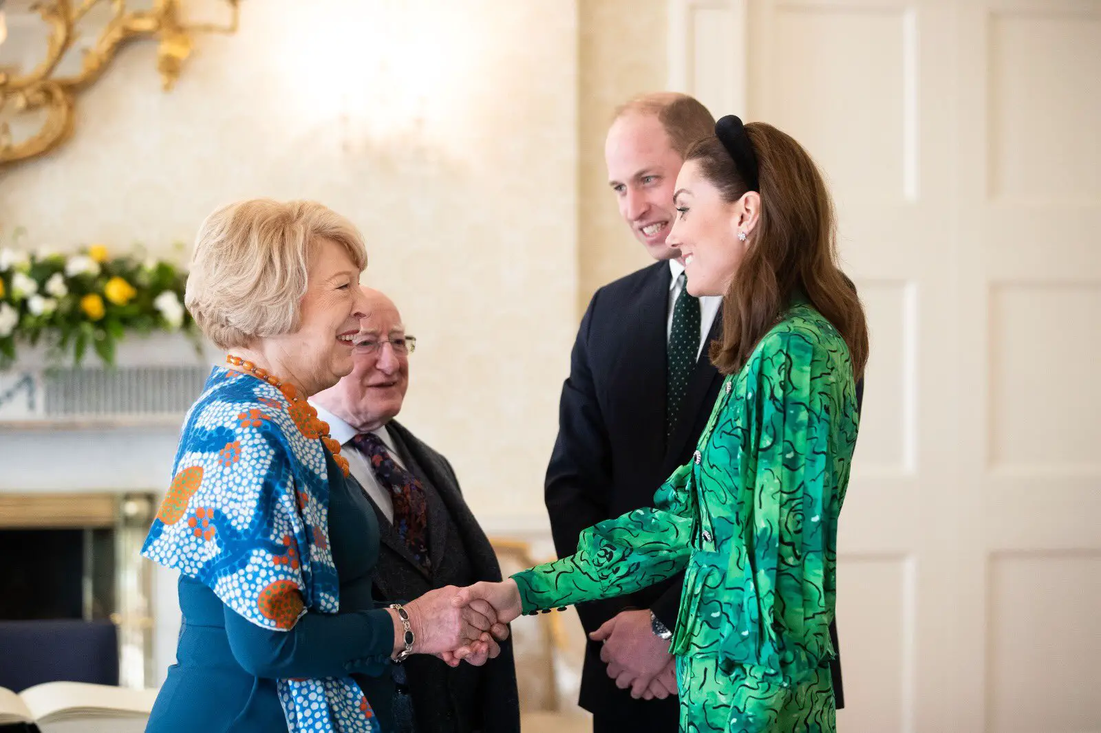 The royal couple was warmly welcomed by the Irish President and First Lady