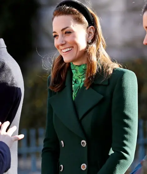 Duchess of Cambride wore Catherine Walker green coat with Alessandra Riich green dress for Ireland visit day one