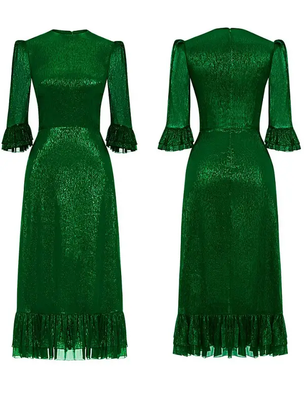 Duchess of Cambridge wore The Vampire's Wife Falconetti Emerald Metallic Silk Dress at Guinness Storehouse’s Gravity Bar during Ireland visit in March 2020