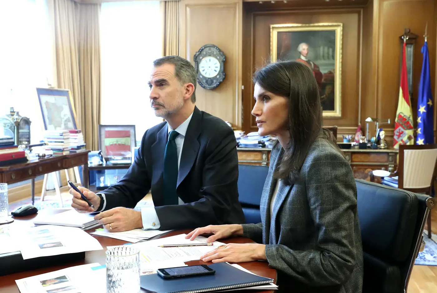 Felipe and Letizia attended a video conference with officials of the World Health Organization