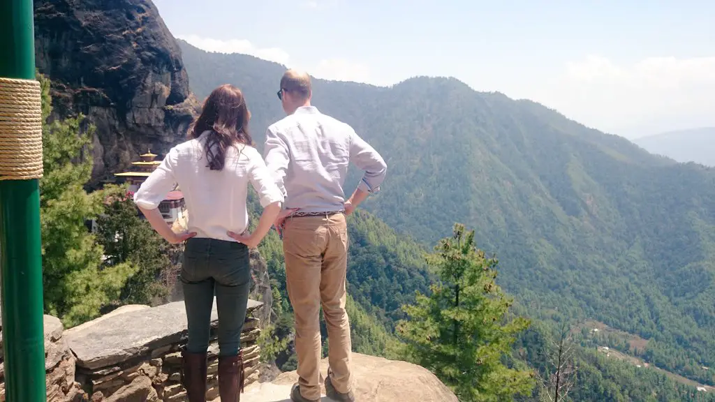 The Duke and Duchess of Cambridge went for a 6 hours long Th Duke and Duchess of Cambridge enjoying a view at Paro Taktsang, the Tiger’s Nest monastery during Bhutan visit