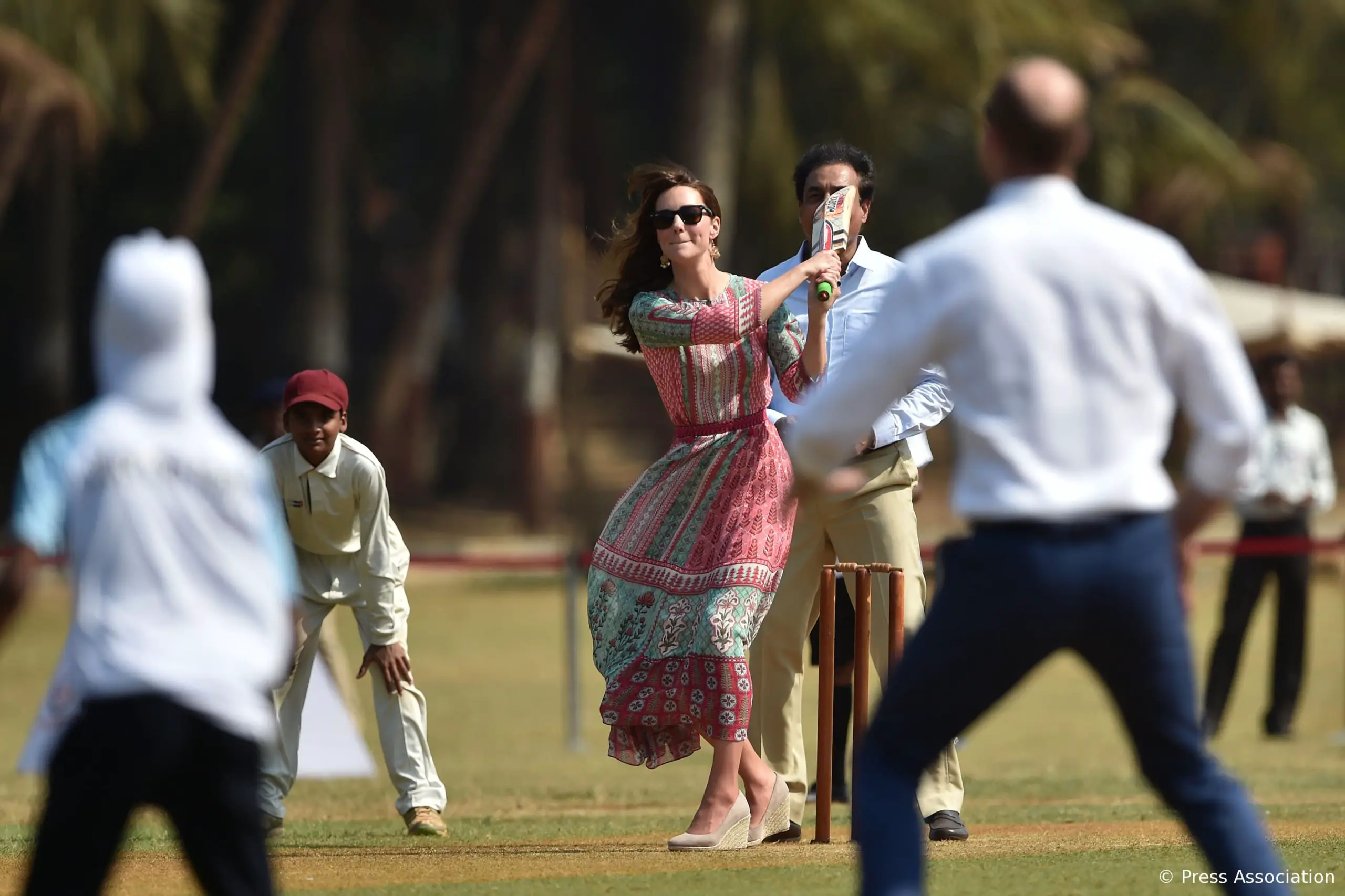 The Duchess of Cambridge playing criket in India during royal tour