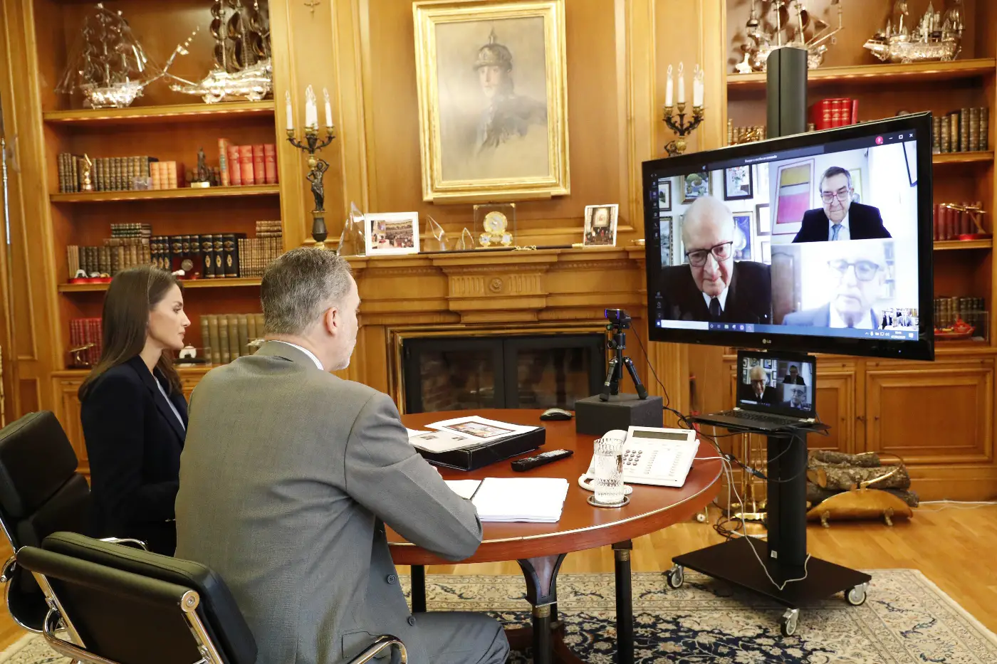 Queen Letizia joined King Felipe for a video conference with the heads of the Spanish Food Bank Federation