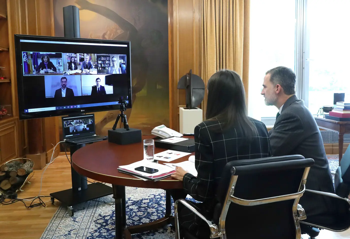 Queen Letizia joined her husband King Felipe for a videoconference with representatives of the field of sport