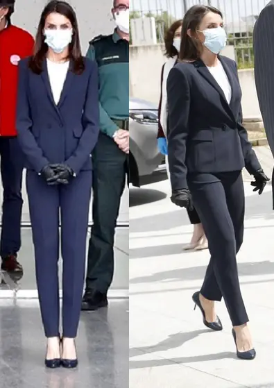 Queen Letizia wore Hugo Boss Jutana Crepe Double Button Jacket and Hugo Boss Tiluna1 Dark Blue Trousers to Madrid 112 Agency
